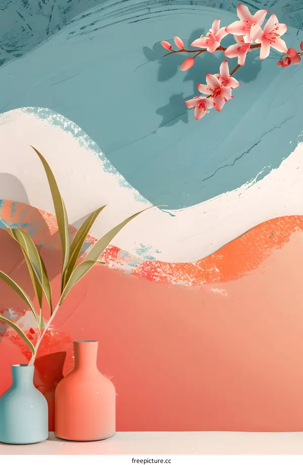 Abstract Art Background With Vases And Flowers