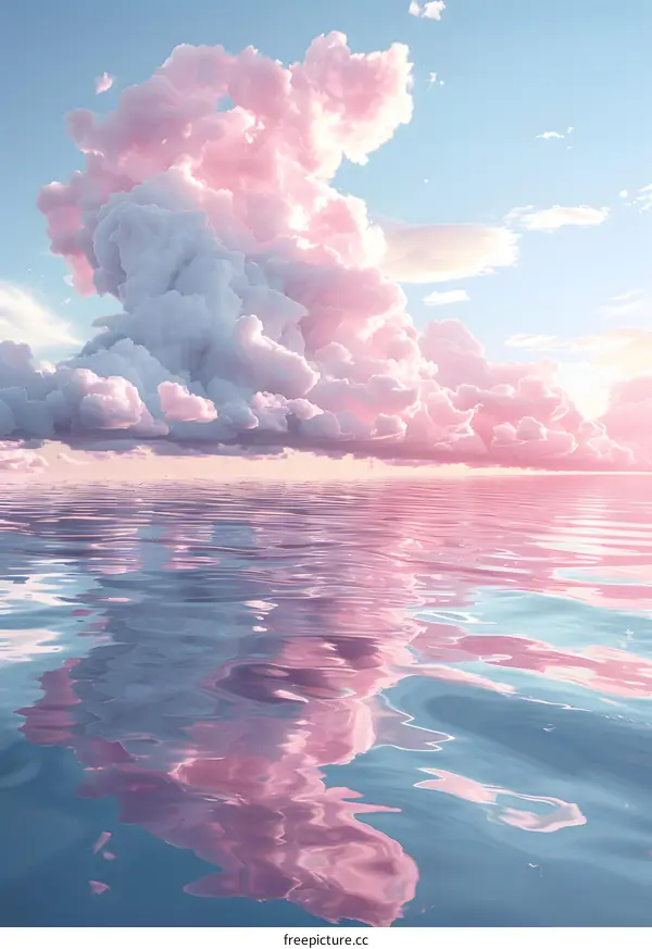 Pink clouds reflecting on the sea