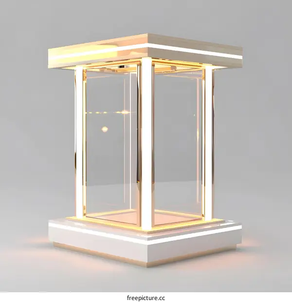 Modern Glass Showcase with Golden Frame