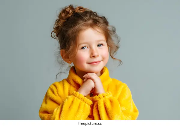 Adorable Little Girl in a Vibrant Yellow Jacket