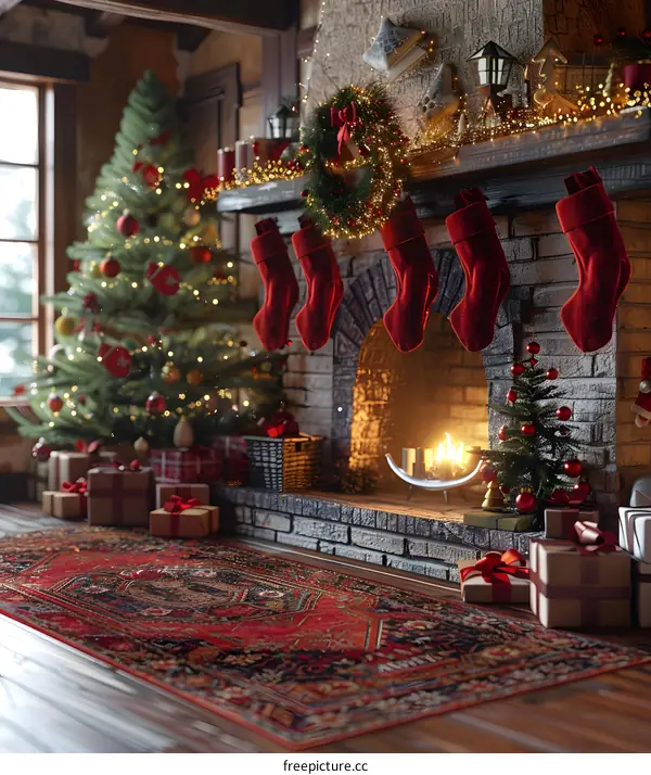 Christmas Tree by the Fireplace