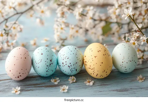 Colorful Easter Eggs Decorated with Spring Flowers