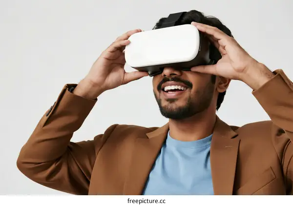Man wearing virtual reality headset experiencing immersive technology