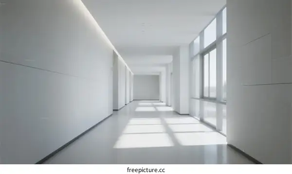 A Bright and Spacious White Corridor with Large Windows