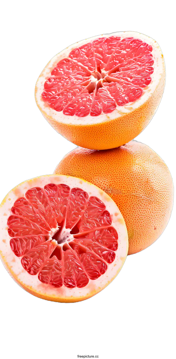 [Transparent Background PNG]Fresh Ripe Grapefruit Halves on White Background