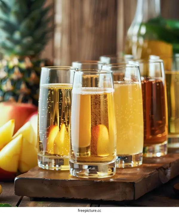 Glass of Sparkling Cider with Pineapple and Pears