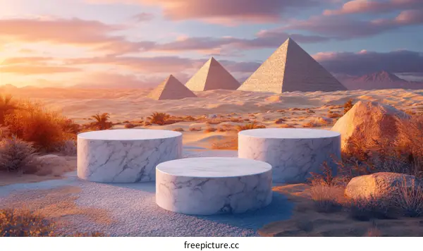 Desert Pyramid Scene with Marble Platforms