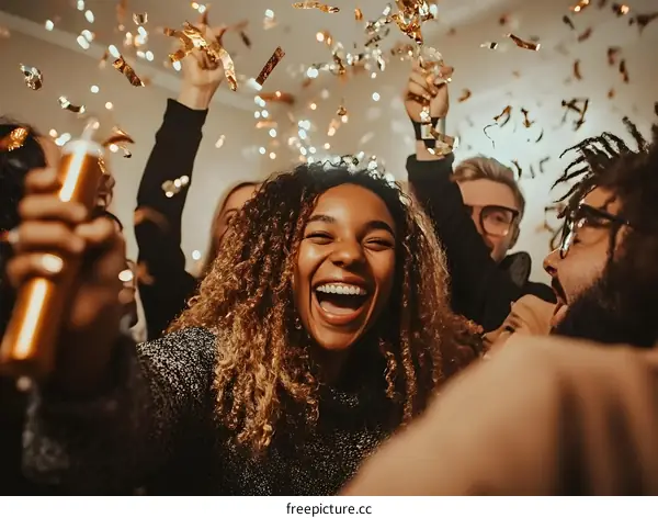 Friends Celebrating with Confetti at a Party