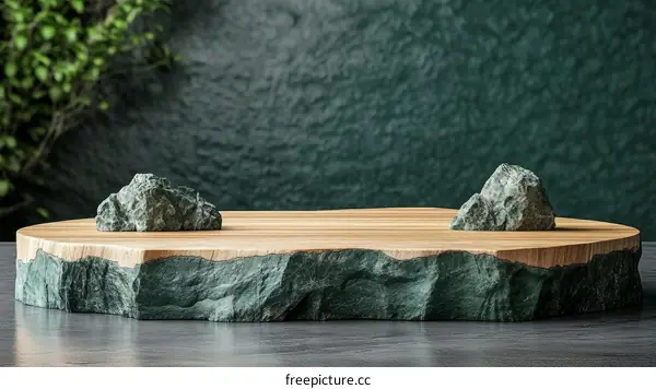Wooden Cutting Board Display Stand with Rocks