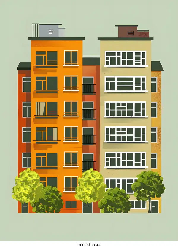 Colorful Apartment Buildings Illustration