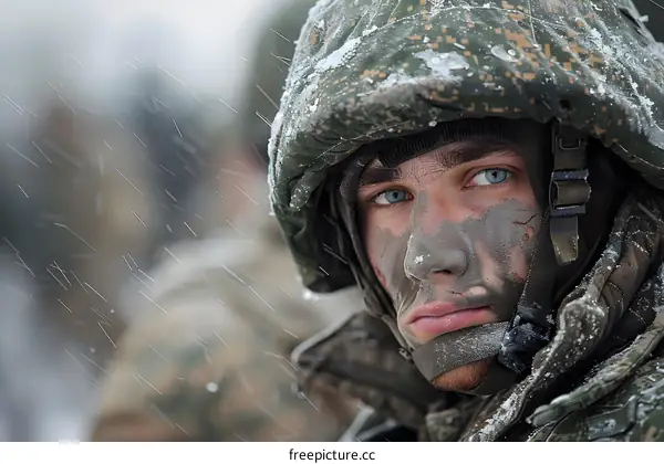 Portrait of a soldier in the winter