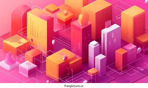 Abstract 3D Cityscape with Pink and Orange Buildings