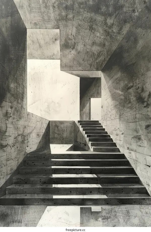 Abstract Concrete Building with Stairs