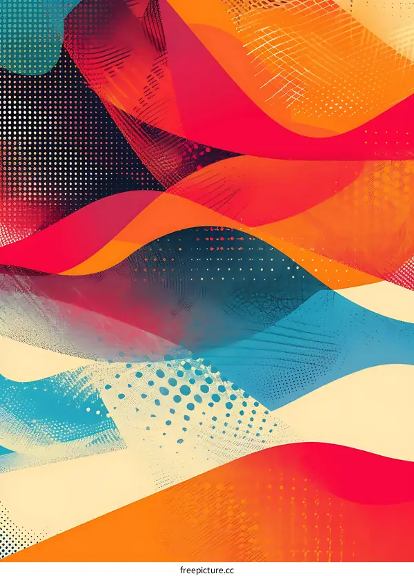 Abstract Background With Wavy Lines In Red Blue Yellow And Orange Colors