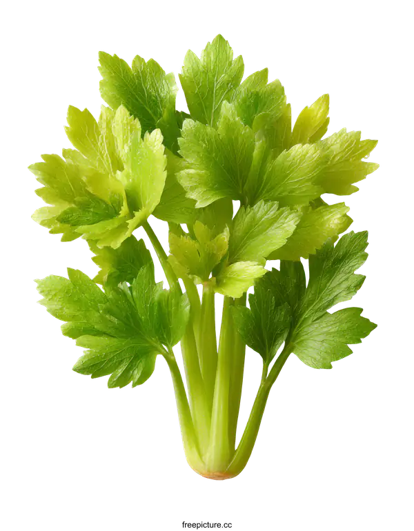 [Transparent Background PNG]Fresh Celery Stalks and Leaves Close-up