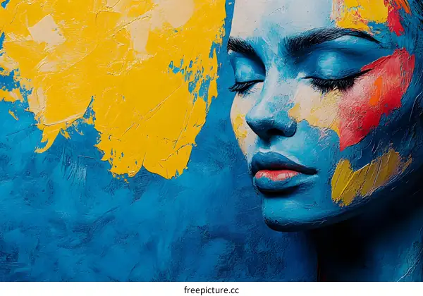 Abstract Colorful Portrait of Woman with Closed Eyes