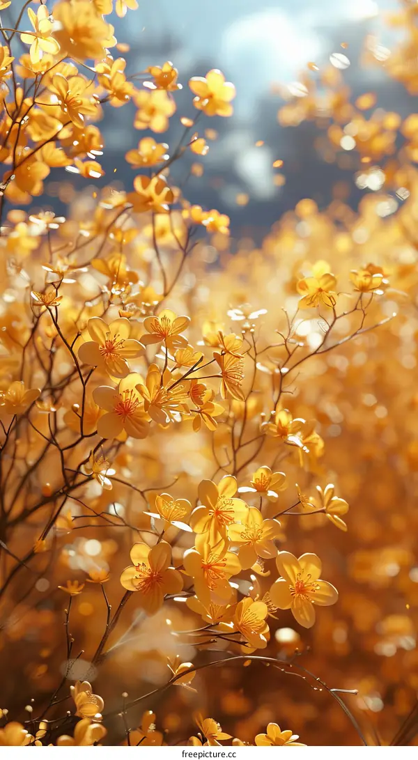 Delicate Yellow Cherry Blossoms in Full Bloom