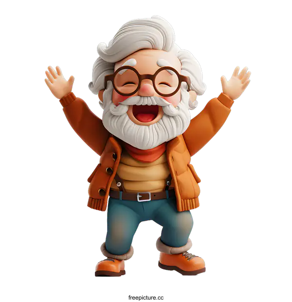 [Transparent Background PNG]Smiling Cartoon Elderly Man with White Hair and Beard