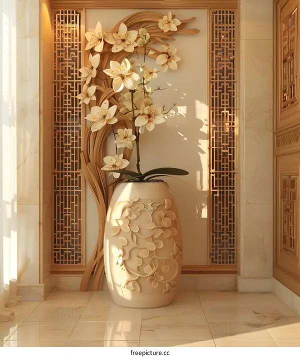 Ornamental Flower Vase in a Traditional Asian Style Interior