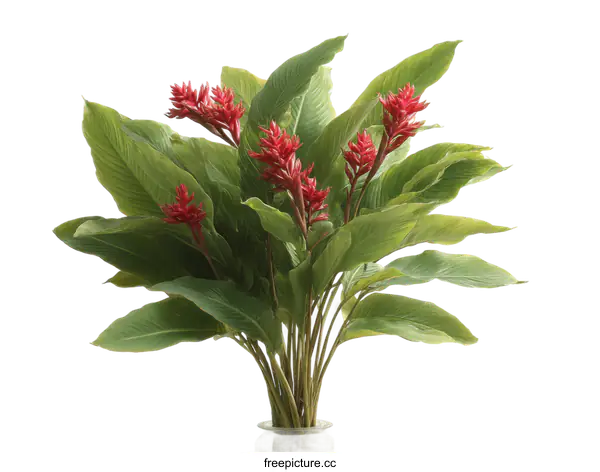 [Transparent Background PNG]Red Ginger Flower Bouquet with Lush Green Leaves