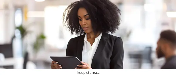 African American Woman Using Tablet In Office