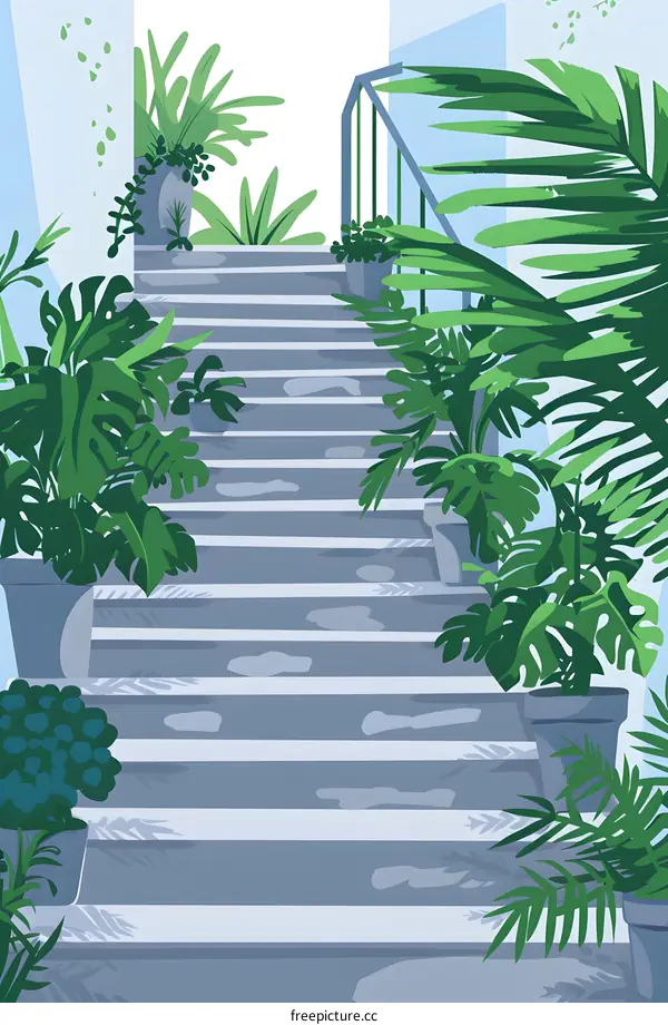 Staircase with Green Plants Illustration