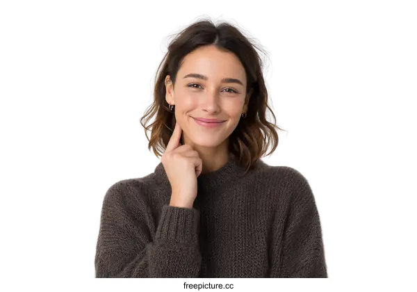 [Transparent Background PNG]Smiling Woman in a Brown Sweater