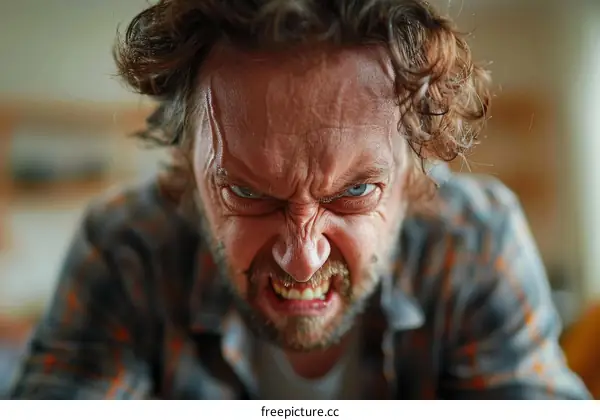 Angry Caucasian Man Close-up Portrait