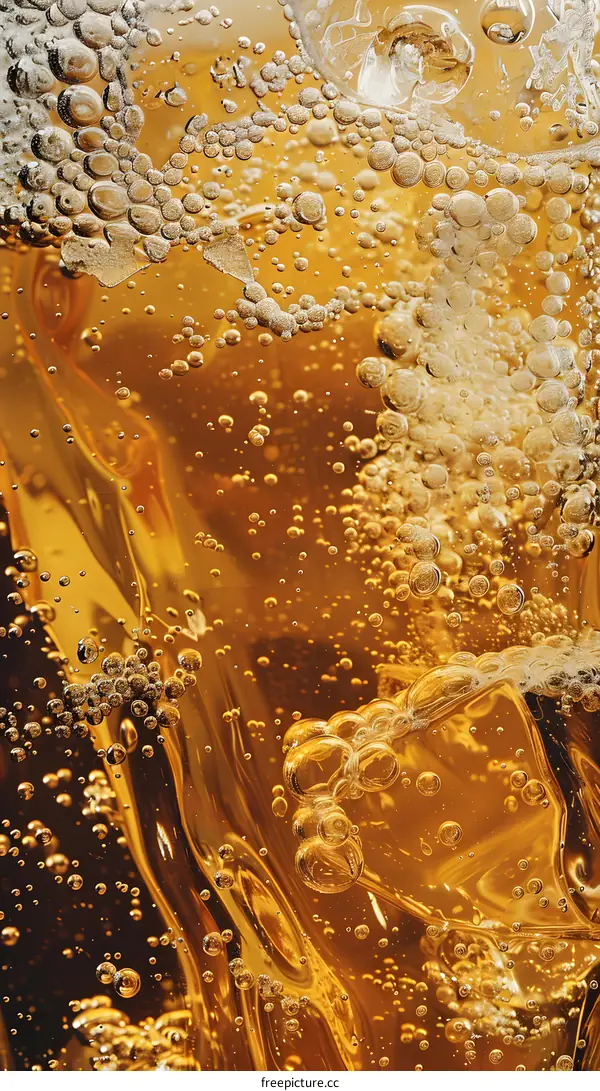 Close Up of Bubbles in Amber Liquid