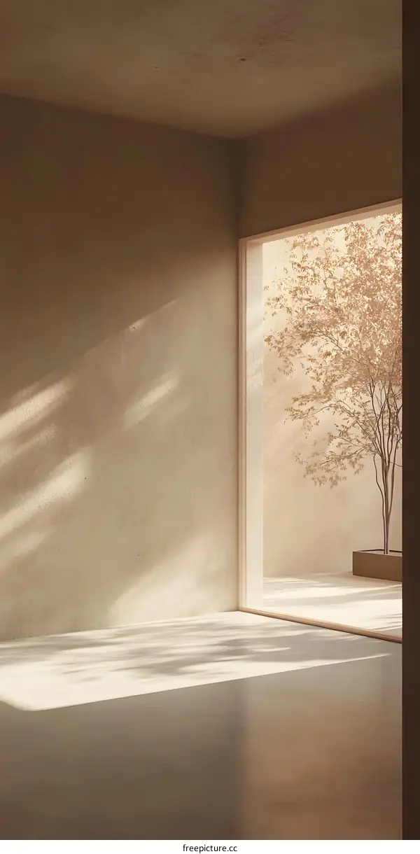 Minimalist Interior Design with Large Window and Tree