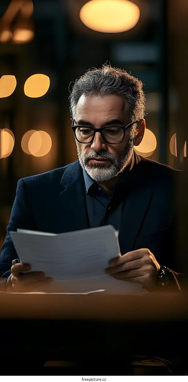 Serious Businessman Reading Documents In Office