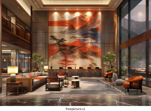 Elegant Modern Chinese Style Hotel Lobby Interior Design