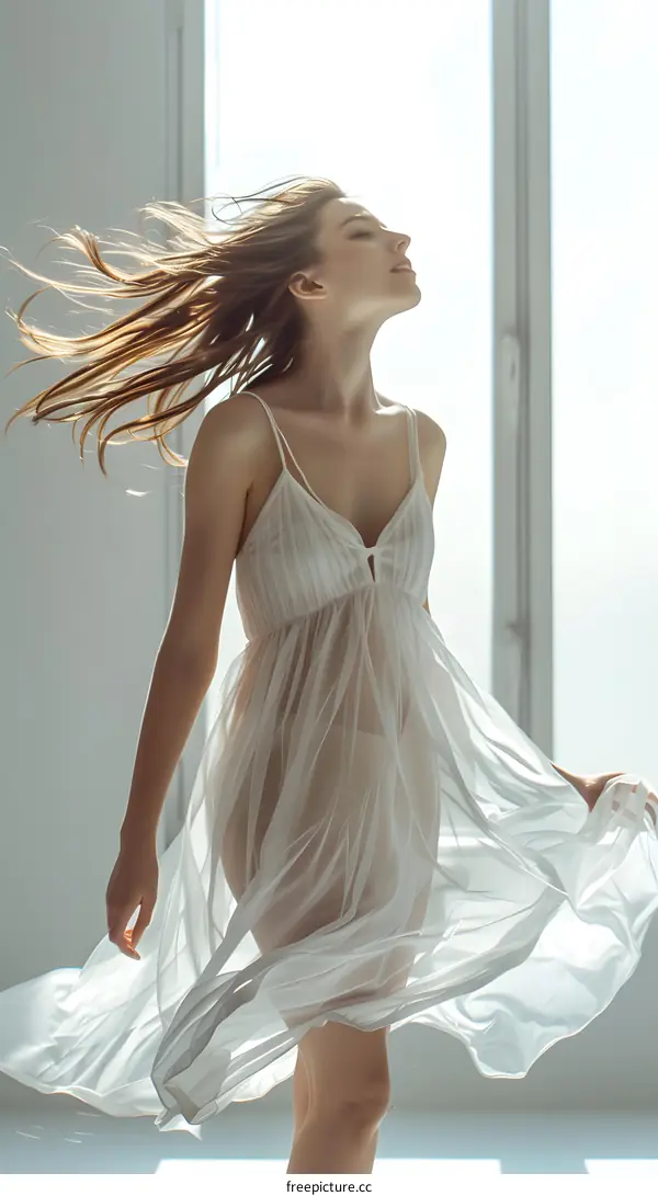 Woman in White Dress by the Window