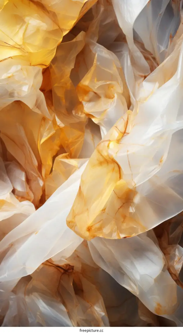Abstract crumpled white and orange plastic