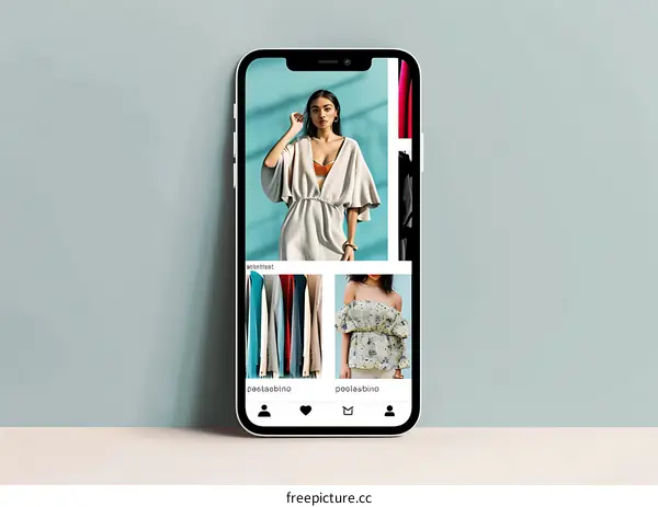 Fashion App on a Phone with a Woman in a Dress