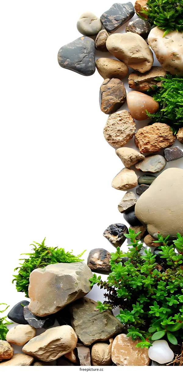 White Background Stone and Moss Nature Border