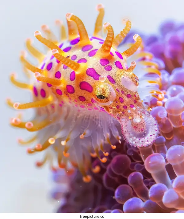 A tiny colorful underwater sea slug