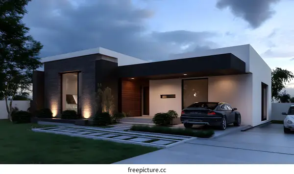 Modern House Design with Brick Wall and Green Grass