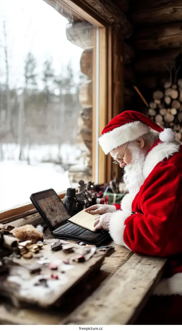 Santa Claus Working on Christmas Letters