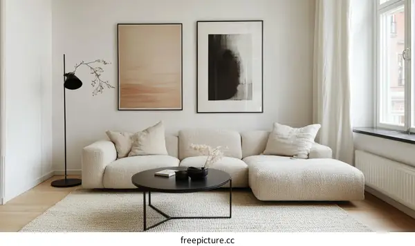 Modern Beige Living Room with Abstract Art