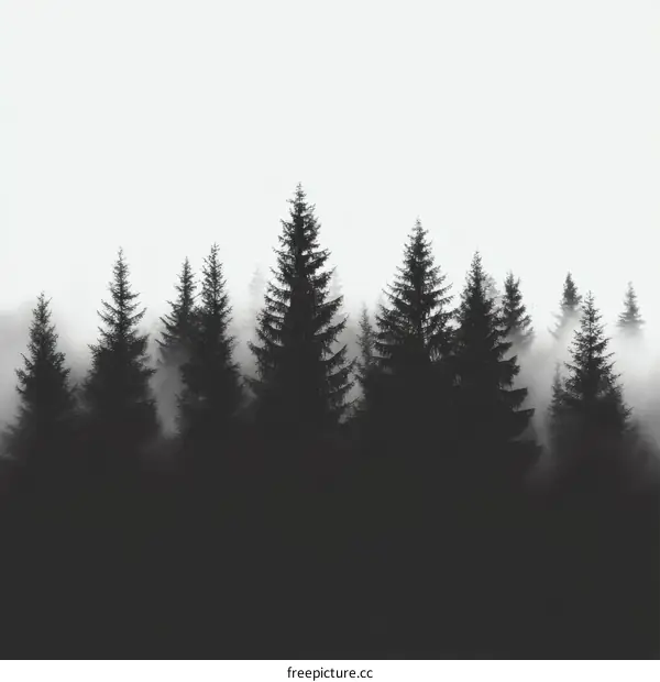 Misty Forest Silhouette Landscape Illustration
