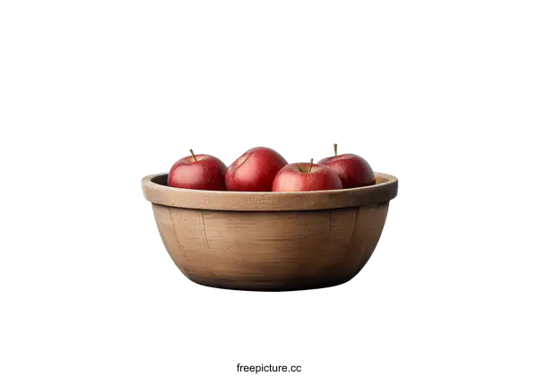 [Transparent Background PNG]Wooden Bowl with Red Apples