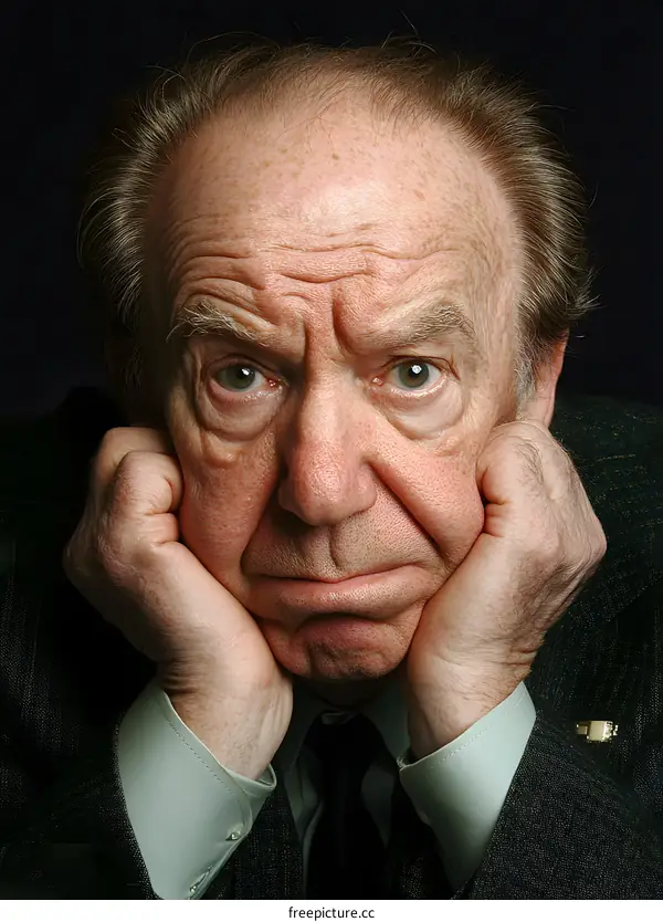 Portrait of an Elderly Man with Worried Expression