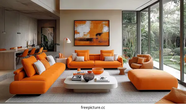 Modern Orange Living Room Interior Design