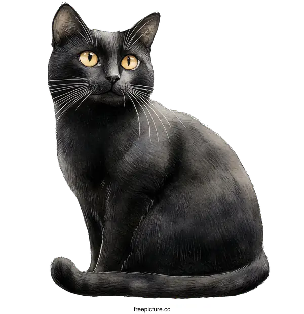 [Transparent Background PNG]Black Cat Portrait Illustration