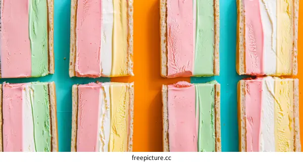 Colorful Ice Cream Sandwiches: Pink, Yellow, and Green Layers