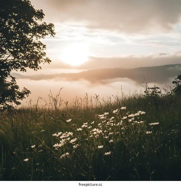 Sunrise Over Foggy Mountain Landscape