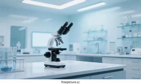 Modern Laboratory Equipment: Microscope on Lab Bench