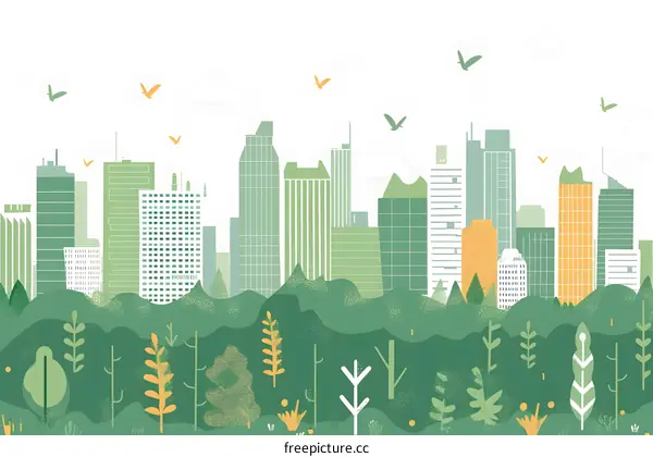 Green City Skyline with Birds