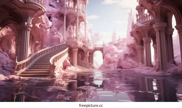 Pink surrealism fantasy castle
